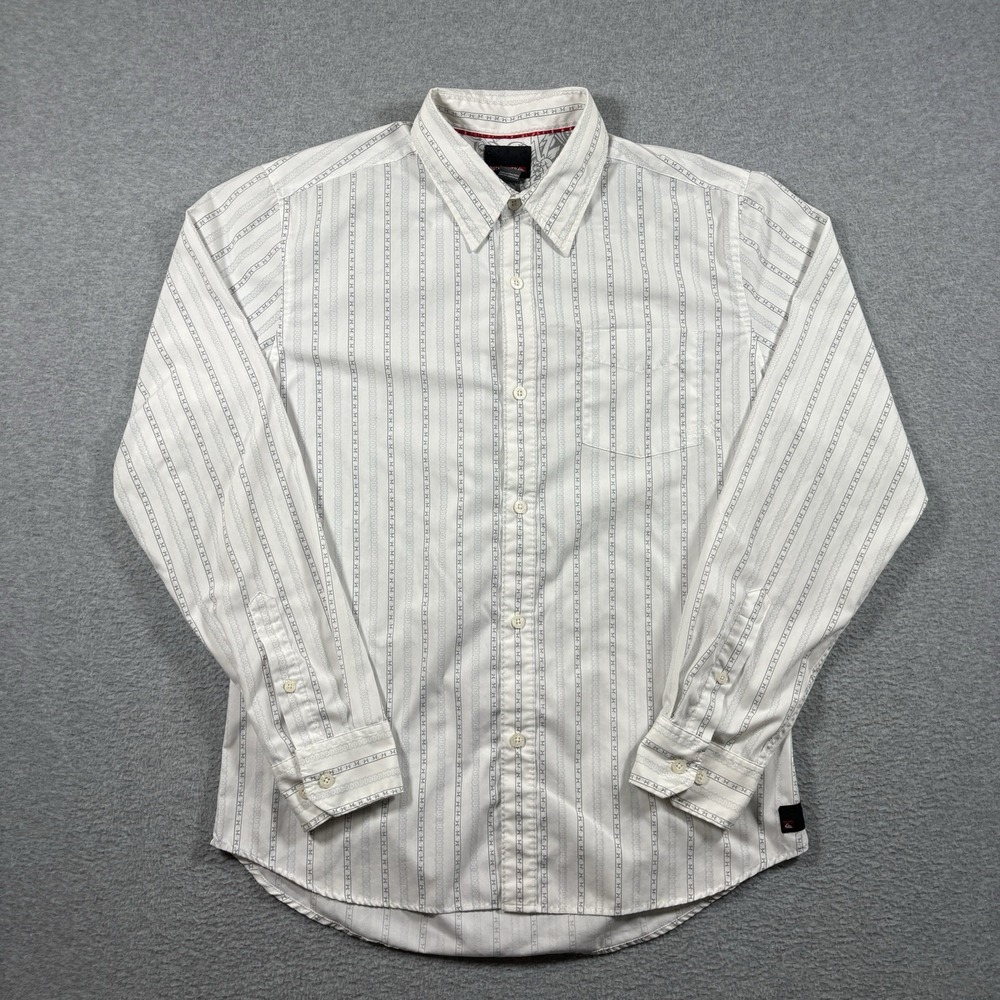 Vintage Y2K Quiksilver Mens L Striped Long Sleeve Button Up Shirt Surf Skater